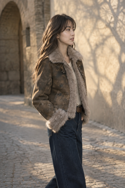 Zuris | Faux Fur Patchwork Biker Jacket