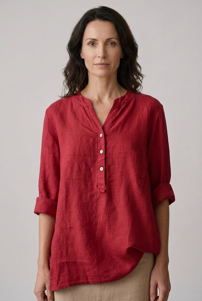 Refined V-Neck Button-Down Shirt for Women, Lightweight Breathable Relaxed Fit, for Casual, Office, Vacation & Everyday 
