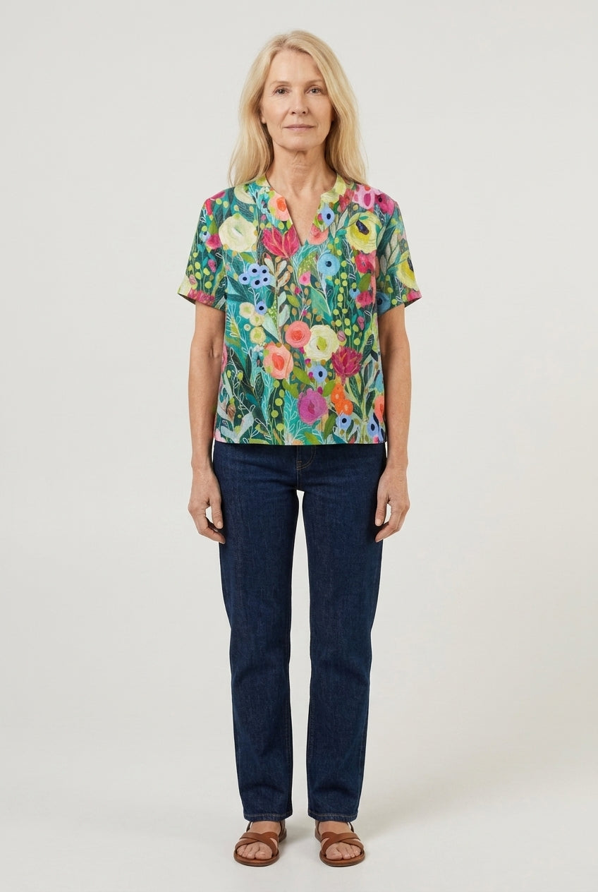 Stylish Watercolor Floral Shirt for Women, Lightweight Breathable Relaxed Fit, for Everyday, Casual & Versatile Wear