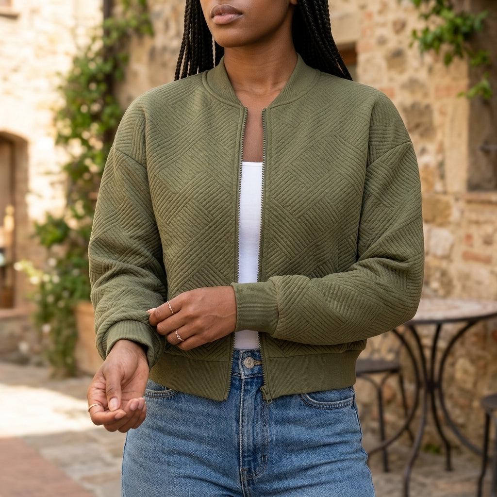 Viva | Diamond-Quilted Cropped Bomber
