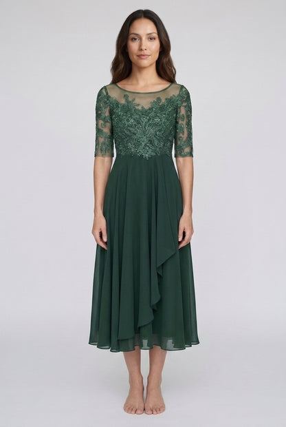 Elegant Evening Dress for Women, Fluid Draped Long-Sleeve Refined Neckline, for Formal Occasions, Dinners & Weddings