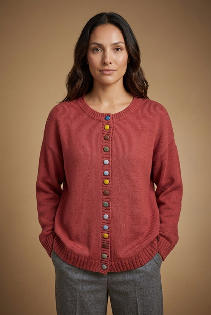 Elegant Relaxed Cardigan for Women, Button-Accent Long-Sleeve Layering, for Work, Casual, Everyday & Polished Wear