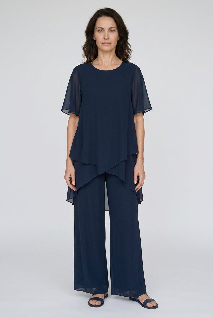 Elegant Draped Palazzo Pants Set for Women, Relaxed Flowing Top & Bottoms, for Brunch, Evening, Work & Everyday Wear