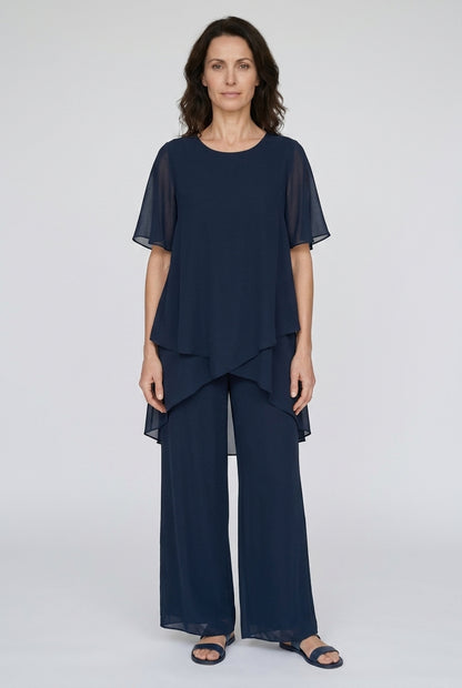 Elegant Draped Palazzo Pants Set for Women, Relaxed Flowing Top & Bottoms, for Brunch, Evening, Work & Everyday Wear