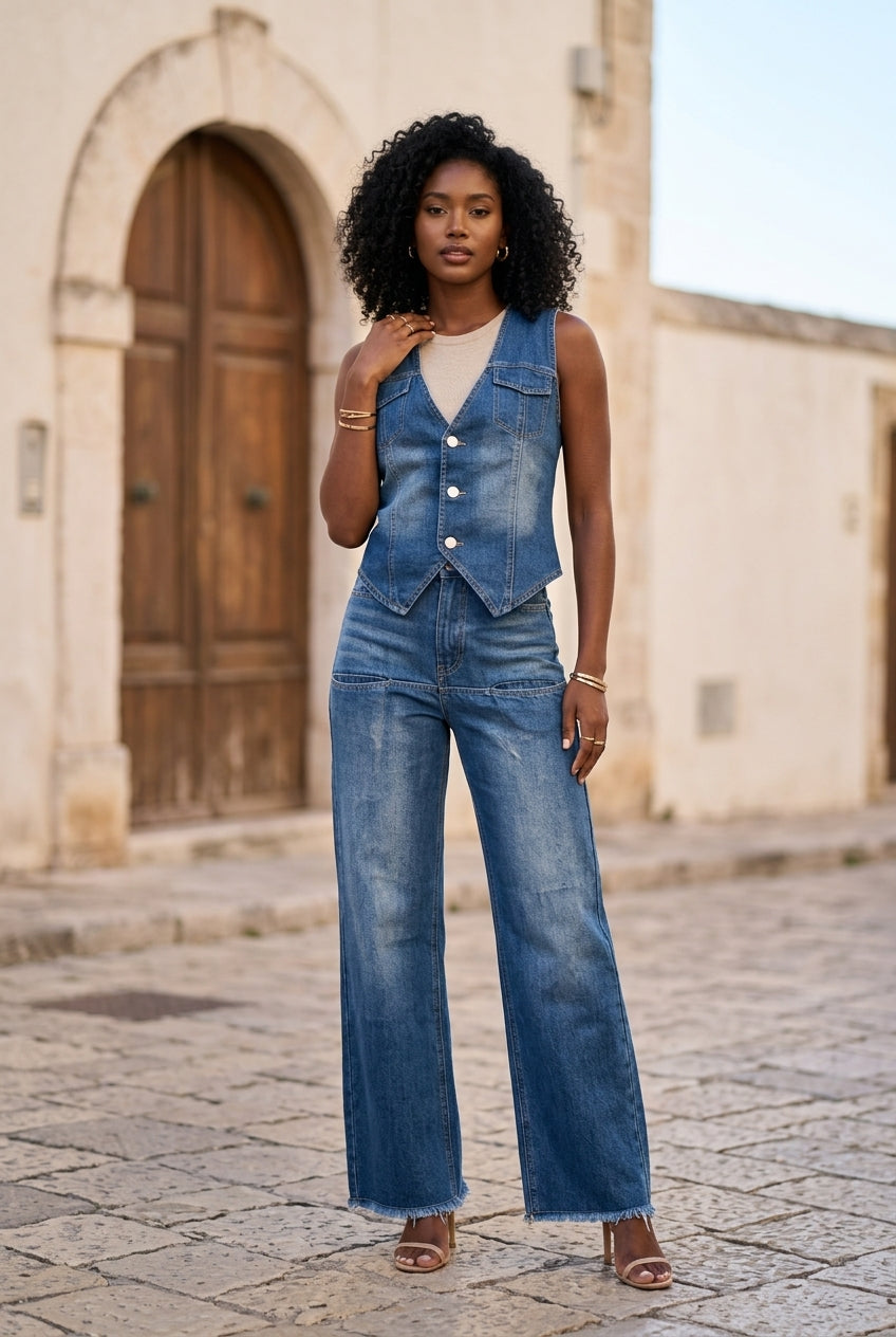 Drya | Sleeveless Waistcoat & Flared Pant Set