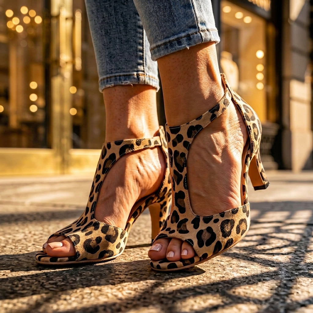 Apollonia | Patterned T-Strap Block Heel