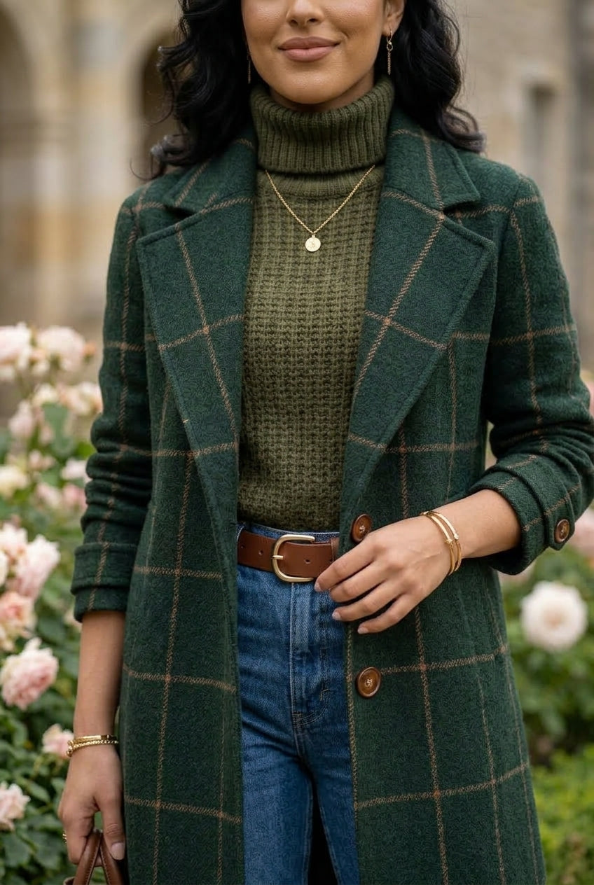 Alisa | Wool-Blend Tweed Check Coat