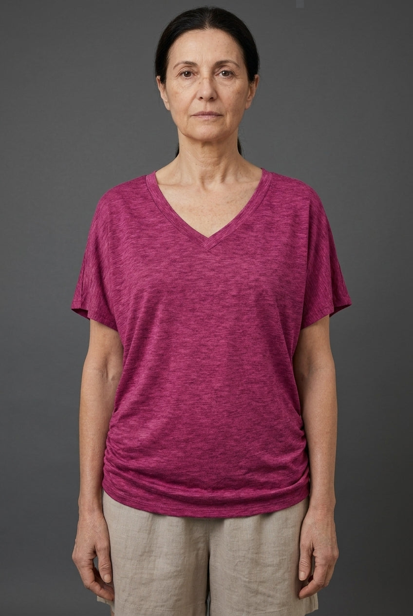 Classic V-Neck Loose Fit Shirt for Women, Batwing Sleeve Relaxed Silhouette, for Casual, Everyday & Versatile Wear