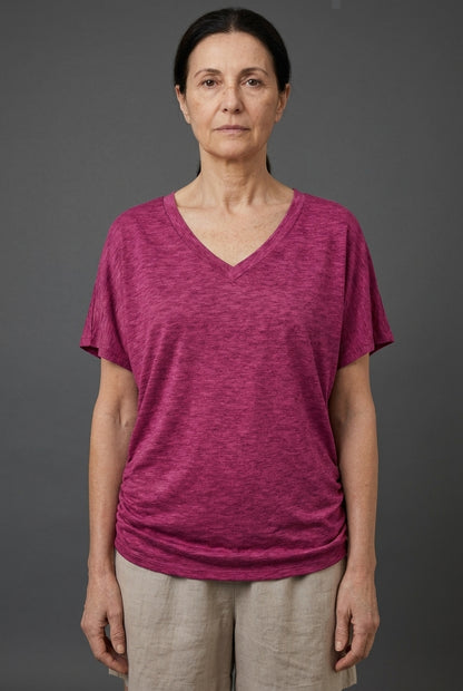 Classic V-Neck Loose Fit Shirt for Women, Batwing Sleeve Relaxed Silhouette, for Casual, Everyday & Versatile Wear