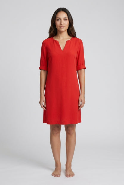Elegant A-Line Dress for Women, V-Neck Mid-Sleeve Silk-Chiffon Blend, for Work, Casual, Special Occasions & Everyday Wea