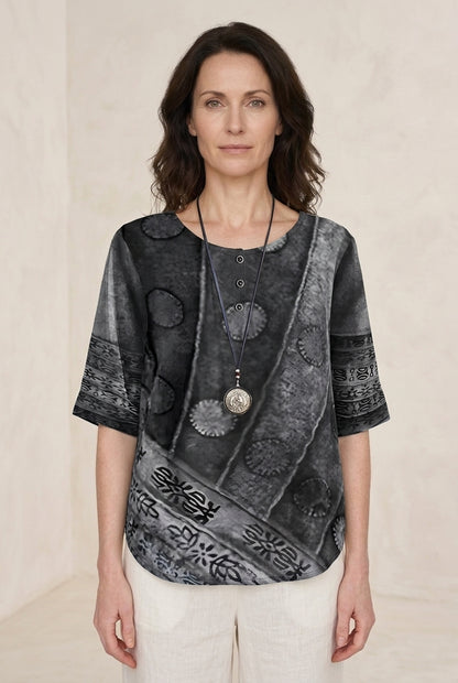Relaxed Boho Top for Women, Mixed-Print Summer Lightweight, for Casual, Everyday & Vacation Wear