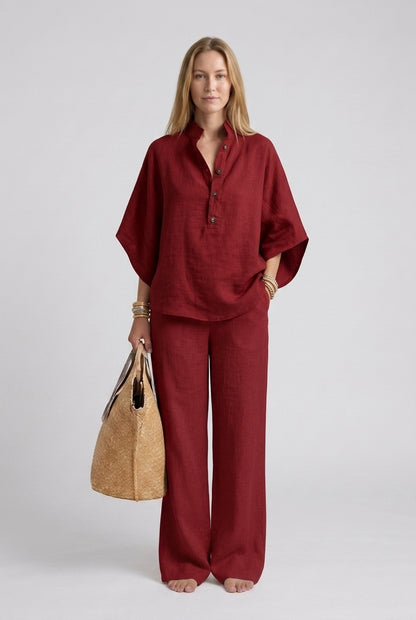 Elegant 2-Piece Set for Women, Collared Top Wide-Leg Trousers Relaxed Fit, for Work, Office & Everyday Wear