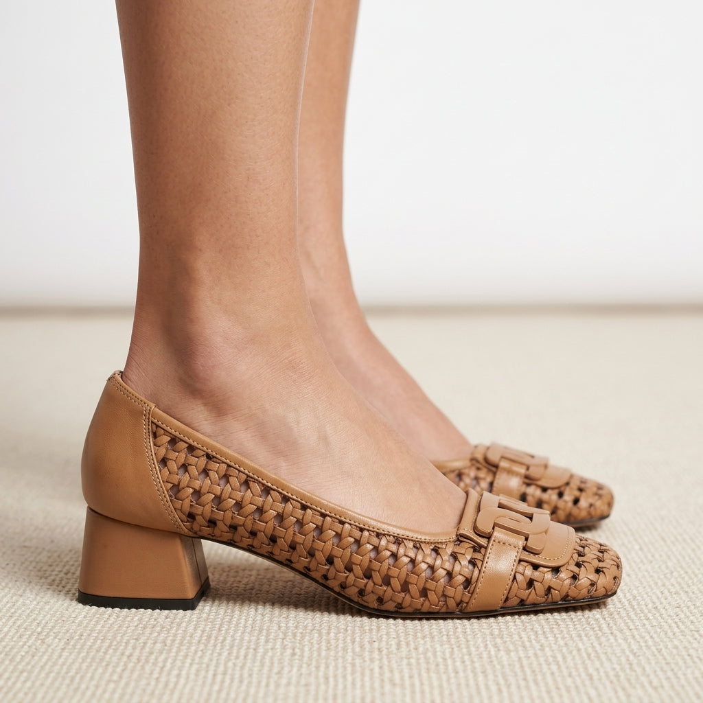 Serafina Séraphine | Woven Leather Block Heel Pump