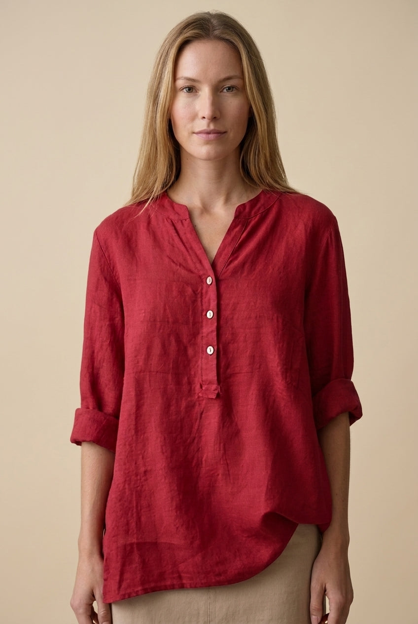 Refined V-Neck Button-Down Shirt for Women, Lightweight Breathable Relaxed Fit, for Casual, Office, Vacation & Everyday 