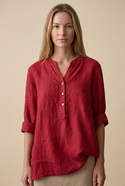 Refined V-Neck Button-Down Shirt for Women, Lightweight Breathable Relaxed Fit, for Casual, Office, Vacation & Everyday 