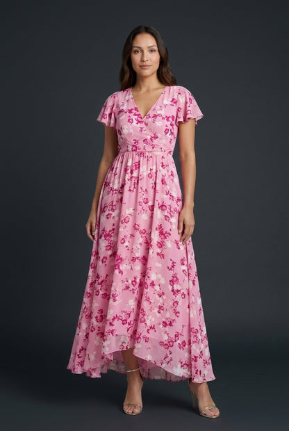 Elegant Floral Midi Dress for Women, Short Sleeve Tailored with Breathable Fabric, for Garden Party, Casual & Special Oc