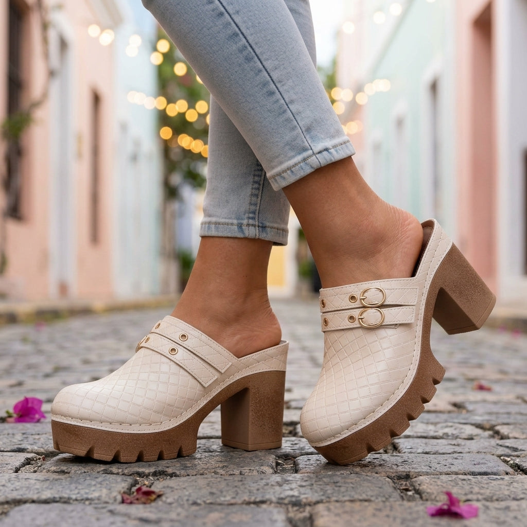 Wrenley Evadne | Quilted Twin-Strap Platform Heels