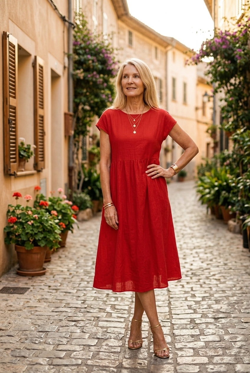 Elegant Round Neck Dress for Women, Tailored Soft Comfortable Fit, for Work, Casual, Evening & Everyday Wear