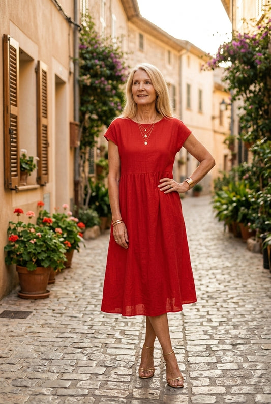 Elegant Round Neck Dress for Women, Tailored Soft Comfortable Fit, for Work, Casual, Evening & Everyday Wear