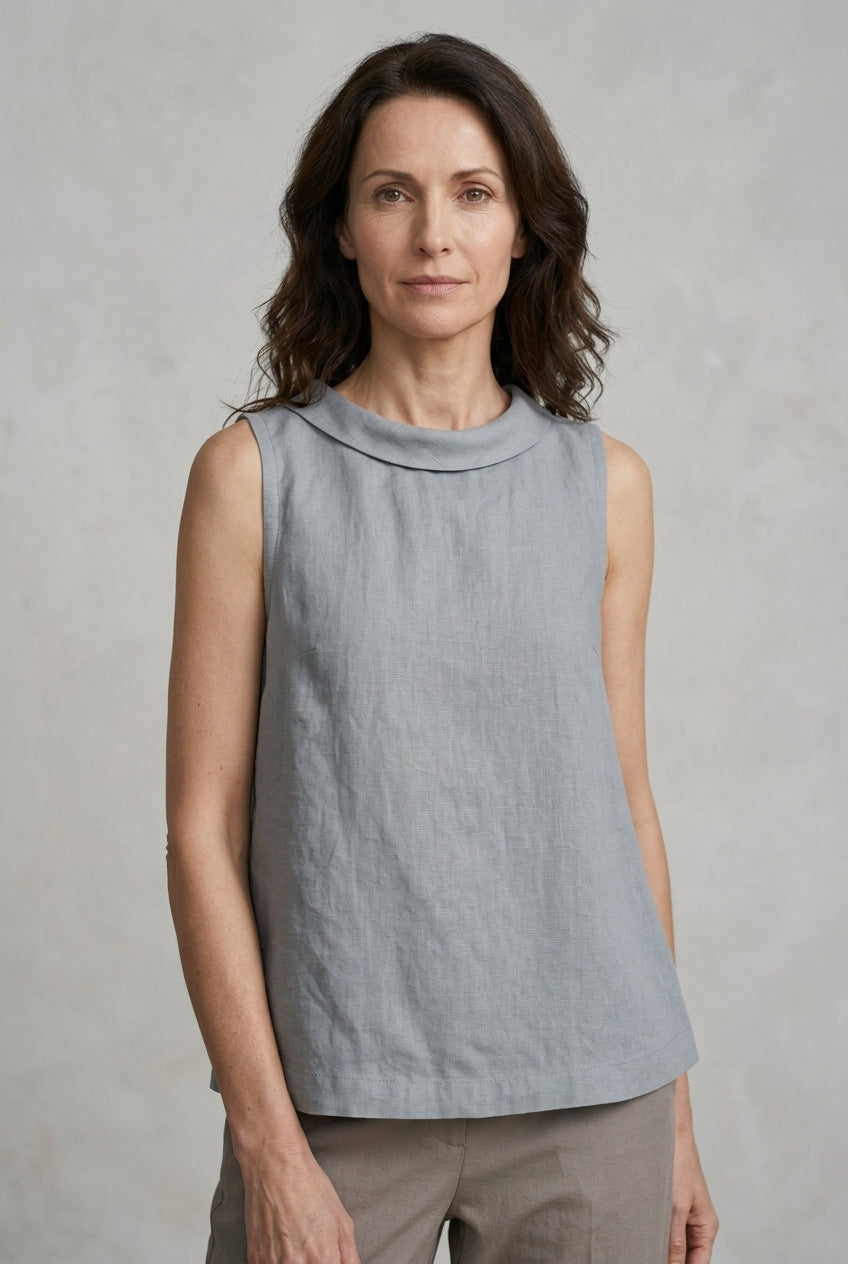 Casual Sleeveless Roll Collar Top for Women, Lightweight Soft Structure, for Work, Brunch, Vacation & Everyday Wear
