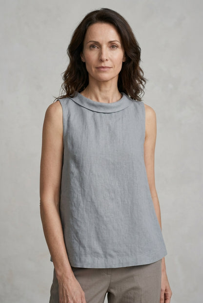 Casual Sleeveless Roll Collar Top for Women, Lightweight Soft Structure, for Work, Brunch, Vacation & Everyday Wear