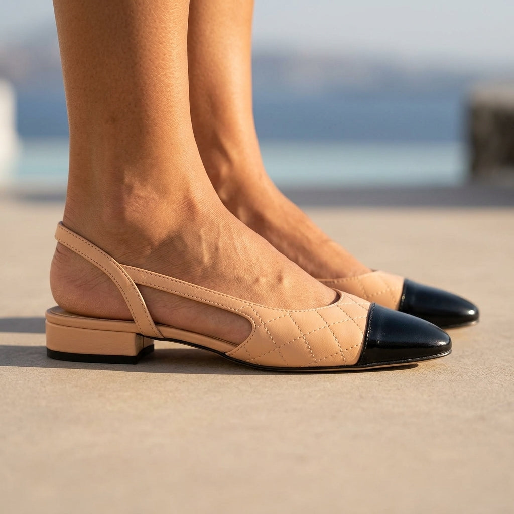 Yuka | Diamond Quilted Leather Slingback Flat