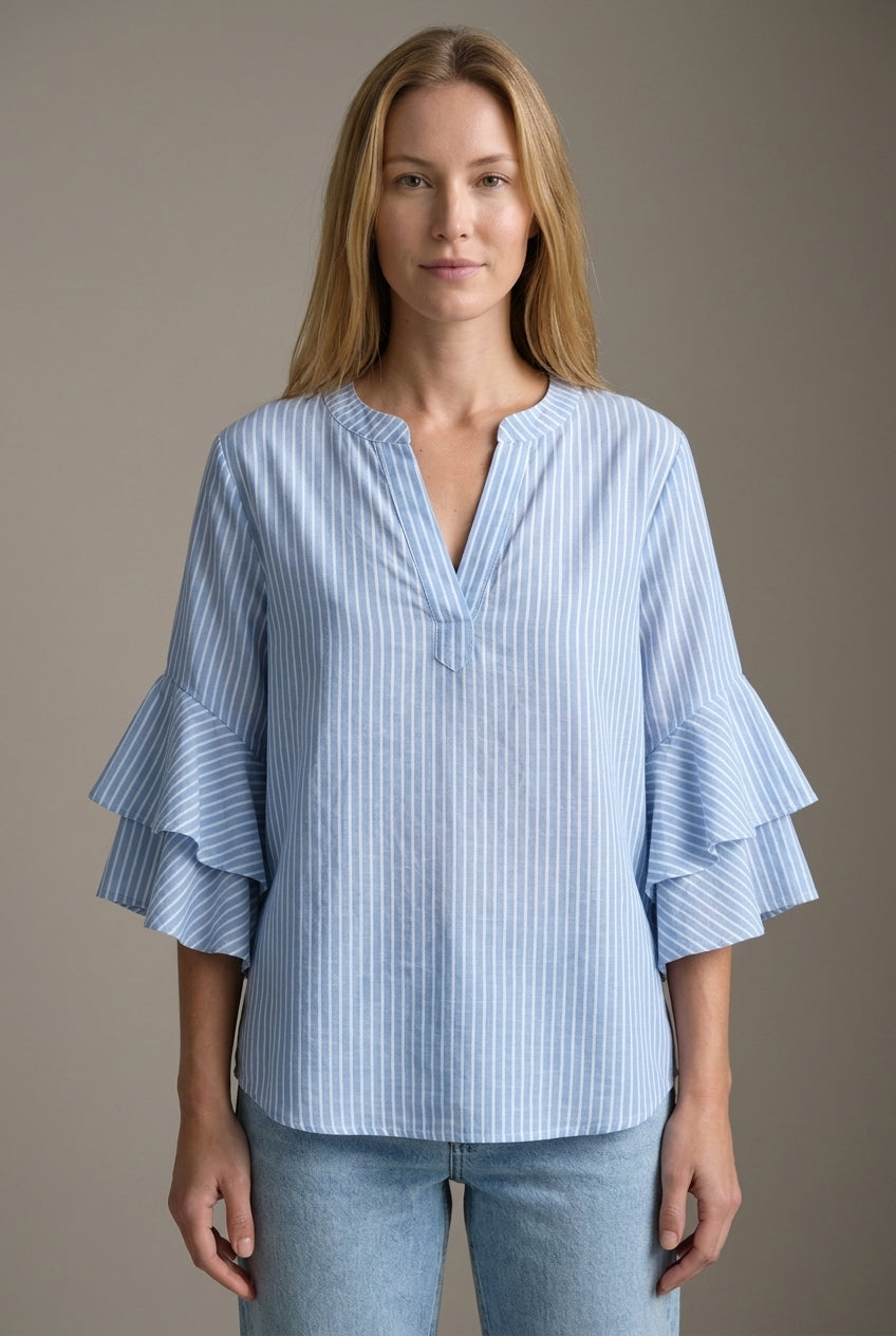 Elegant Ruffle Sleeve Blouse for Women, Floral Print Lightweight Relaxed Fit, for Work, Brunch, Casual & Everyday Wear