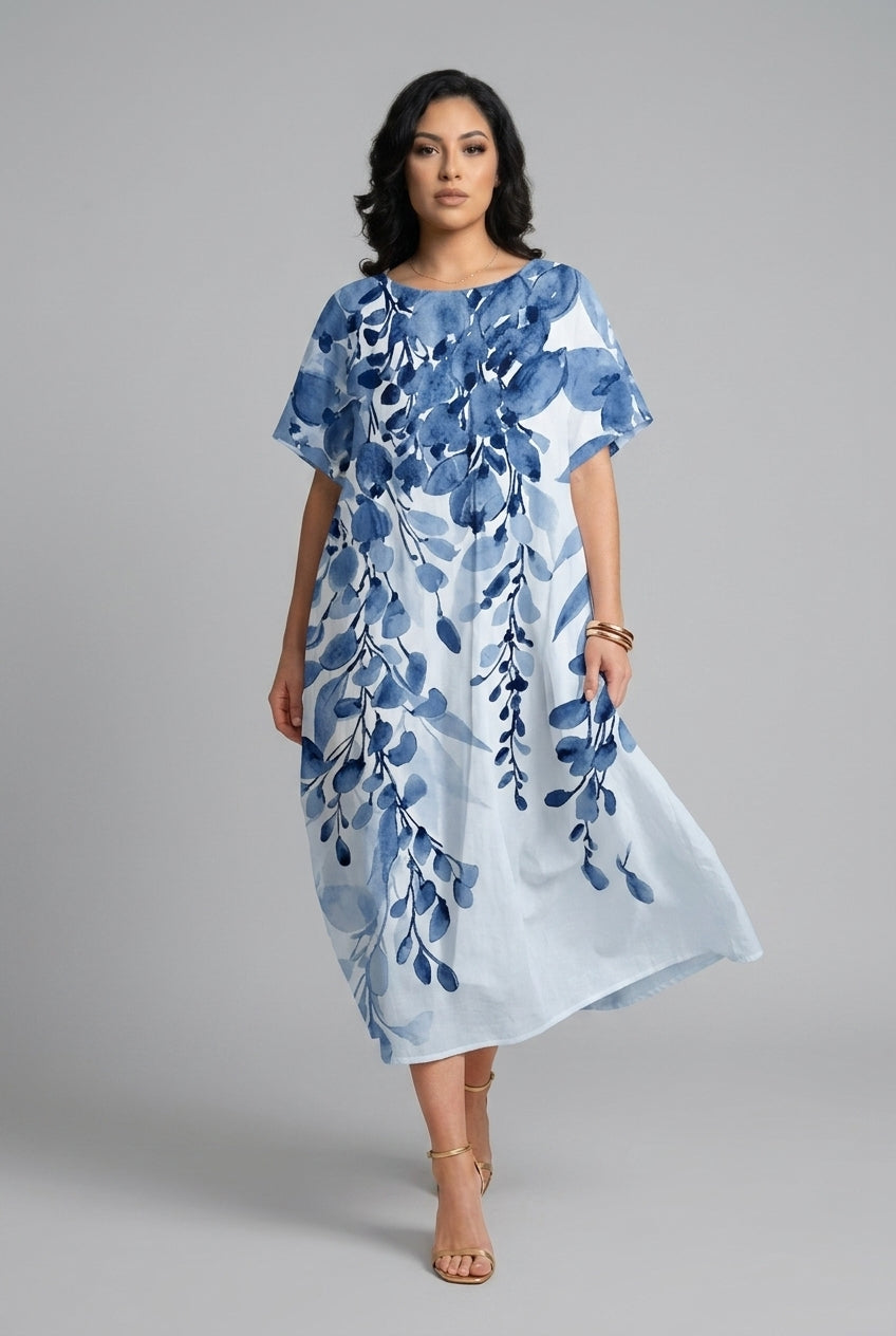 Elegant Loose Dress for Women, Round Neck Flowing Silhouette, for Casual, Social Gatherings & Everyday Wear