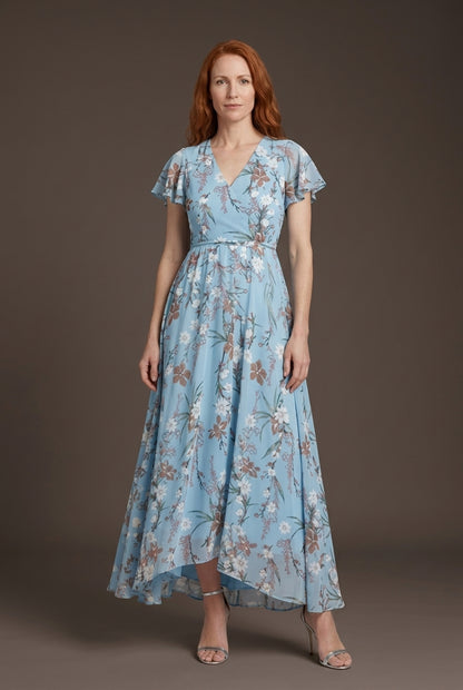 Elegant Floral Midi Dress for Women, Short Sleeve Tailored with Breathable Fabric, for Garden Party, Casual & Special Oc