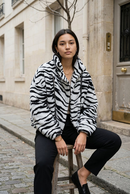 Ninis | Zebra Print Stand Collar Jacket