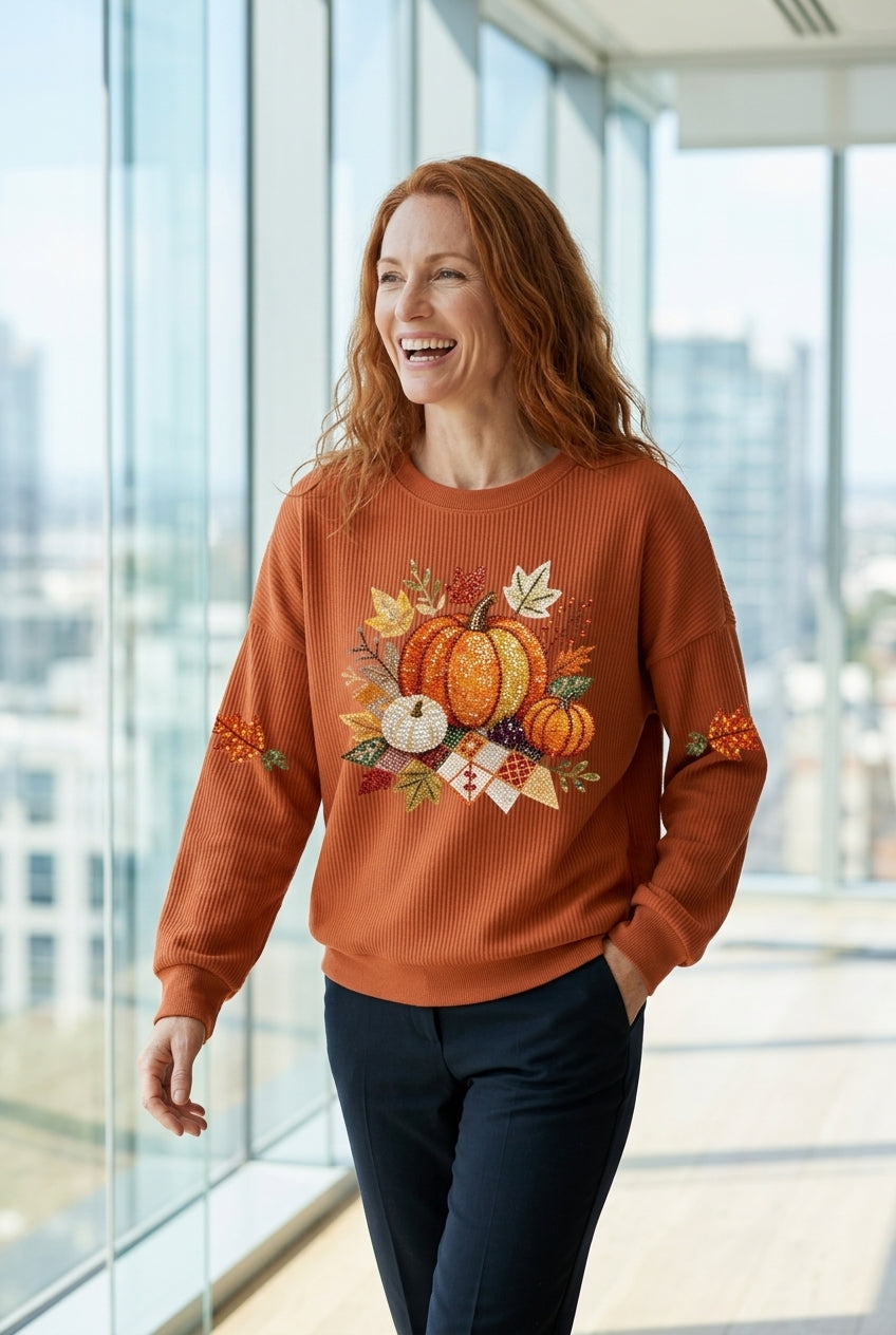 Cozy Harvest Sweatshirt for Women, Soft Relaxed-Fit Festive Design, for Fall, Thanksgiving, Casual & Lounging