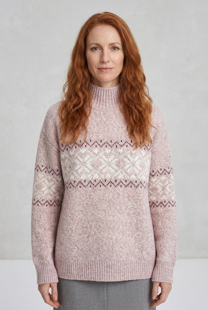 Cozy Snowflake Knit Sweater for Women, Relaxed Fit High Neckline Winter Jumper, for Holiday, Casual, Winter & Everyday W