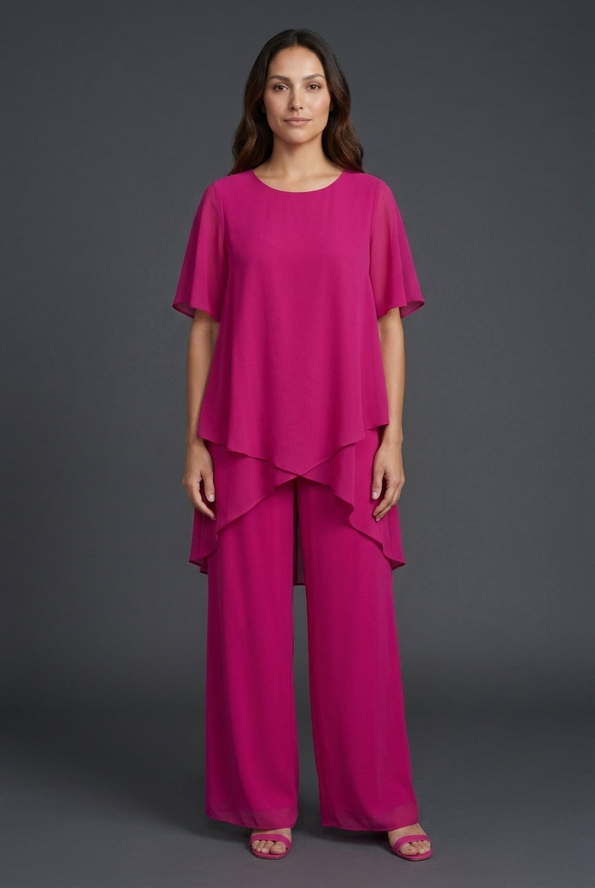 Elegant Draped Palazzo Pants Set for Women, Relaxed Flowing Top & Bottoms, for Brunch, Evening, Work & Everyday Wear
