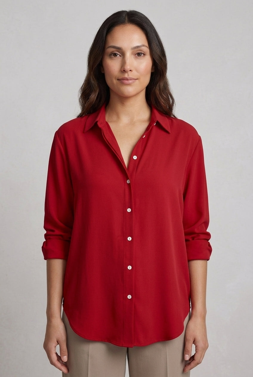 Elegant Button Collar Blouse for Women, Relaxed-Fit Breathable Soft Long-Sleeve, for Work, Casual, Office & Everyday Wea