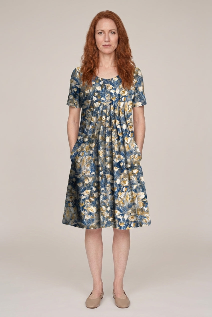 Elegant Round Neck Floral Dress for Women, Printed Layered Soft Fabric, for Everyday, Work, Special Occasions & Versatil