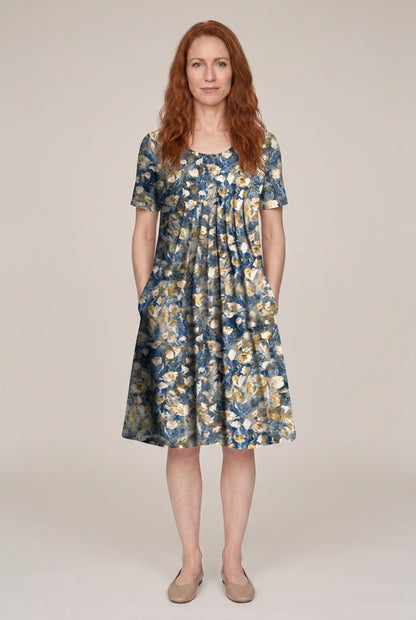 Elegant Round Neck Floral Dress for Women, Printed Layered Soft Fabric, for Everyday, Work, Special Occasions & Versatil