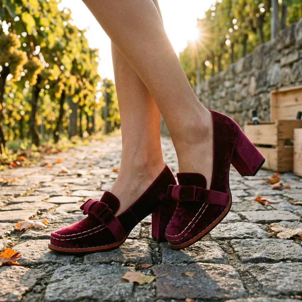 Veronique | Velvet Block Heel Loafers