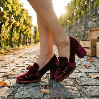 Veronique | Velvet Block Heel Loafers
