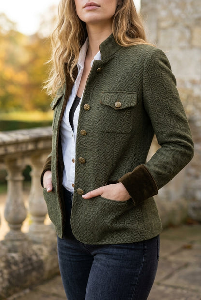 Karla | Herringbone Tweed Military Jacket