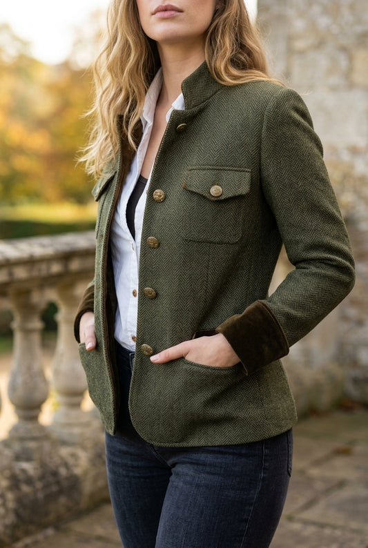 Karla | Herringbone Tweed Military Jacket