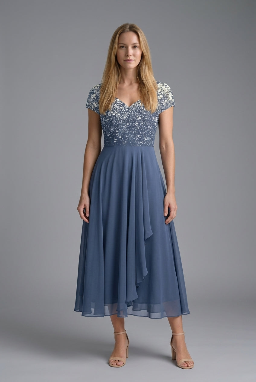 Elegant Floral Evening Dress for Women, Flowing Silhouette with Delicate Florals, for Weddings, Special Events & Celebra