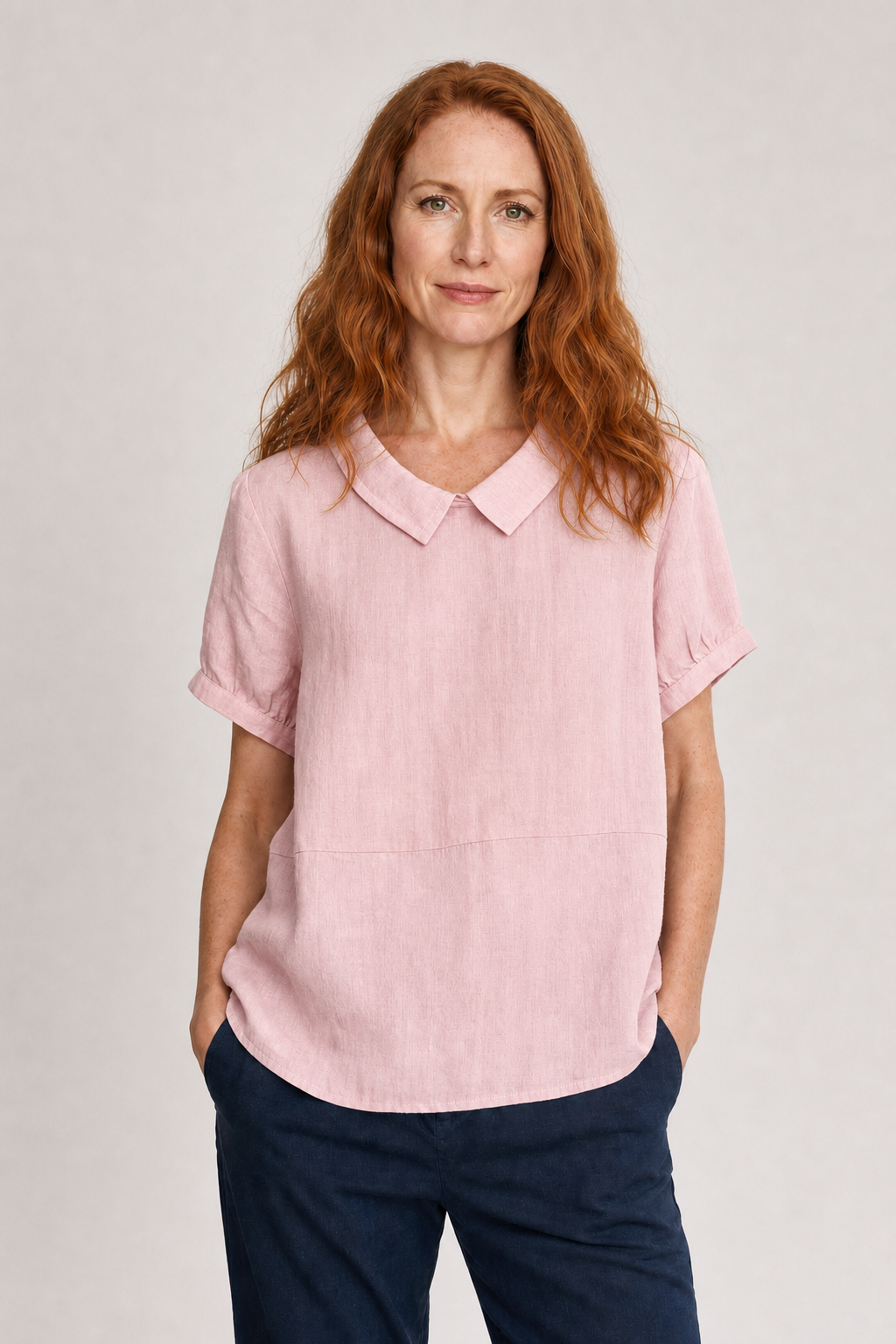 Veya | Women's Casual Linen Peter Pan Collar Short Sleeve Top