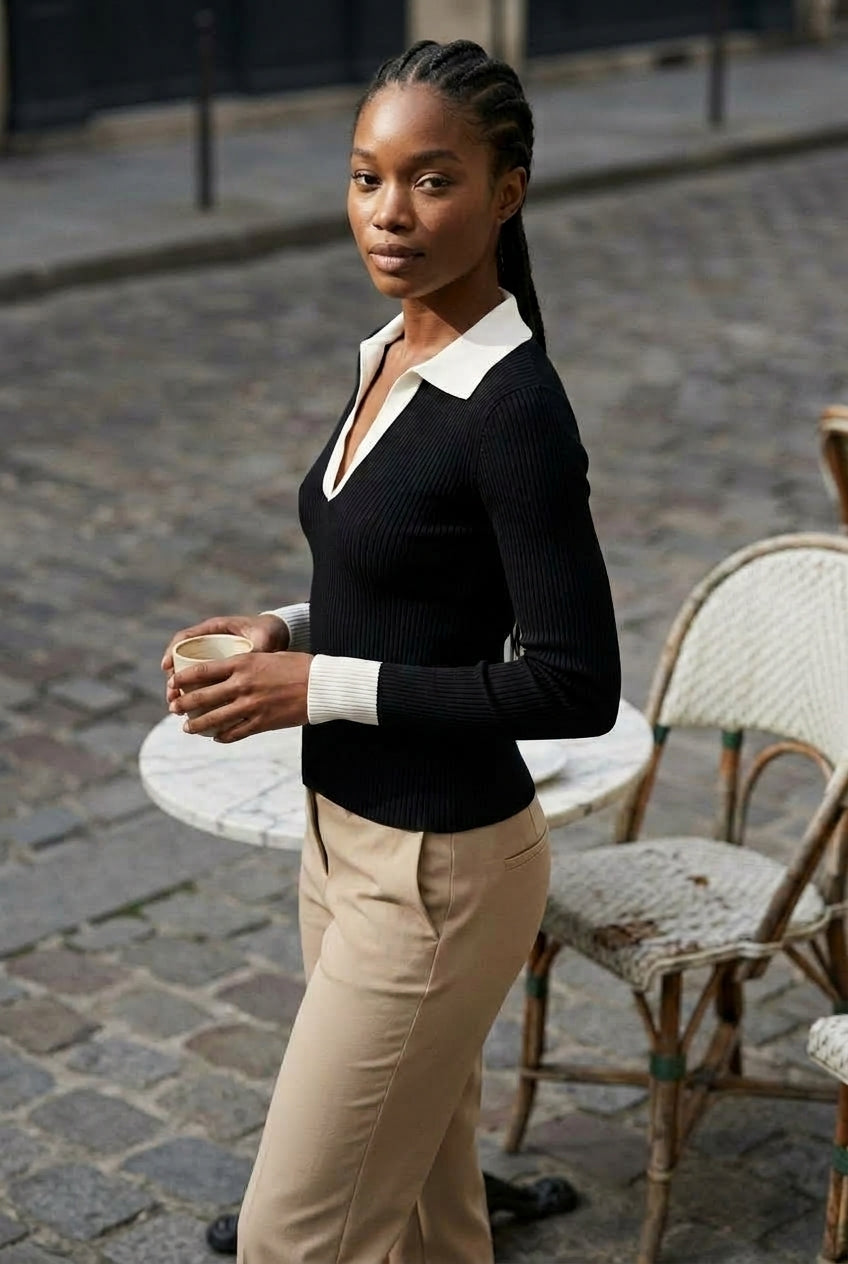 Romlyn | Contrast Collar Slim Knit Sweater