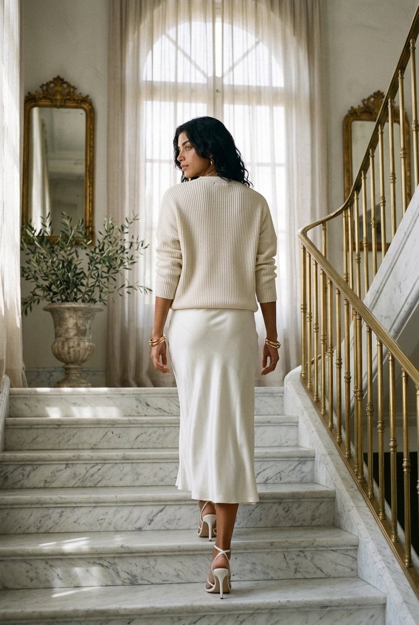Angelique Dagny | Ribbed Knit & Satin Wrap Two-Piece Set