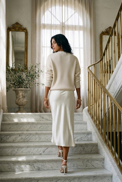 Angelique Dagny | Ribbed Knit & Satin Wrap Two-Piece Set