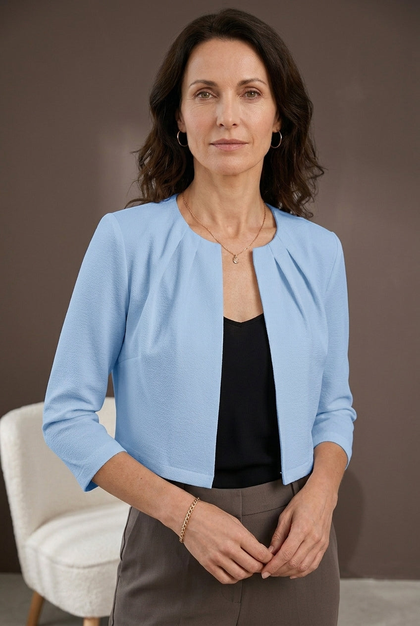 Thea | Women's Open Front Cropped Blazer Jacket with 3/4 Sleeve and Tailored Structured Fit