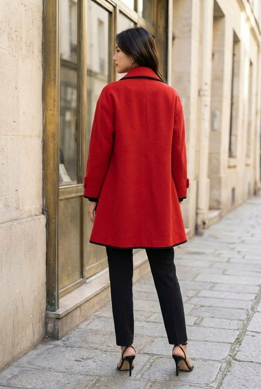 Lou | Wool-Blend Swing Coat with Contrast Trim