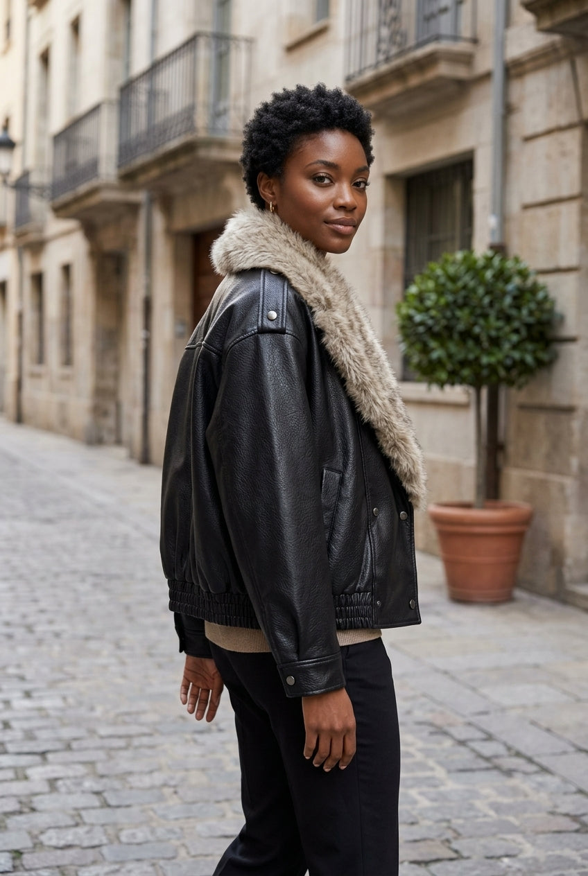 Gunilla | Faux Leather Double-Breasted Coat