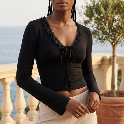 Dorya | Slim V-Neck Bandage Knit Top