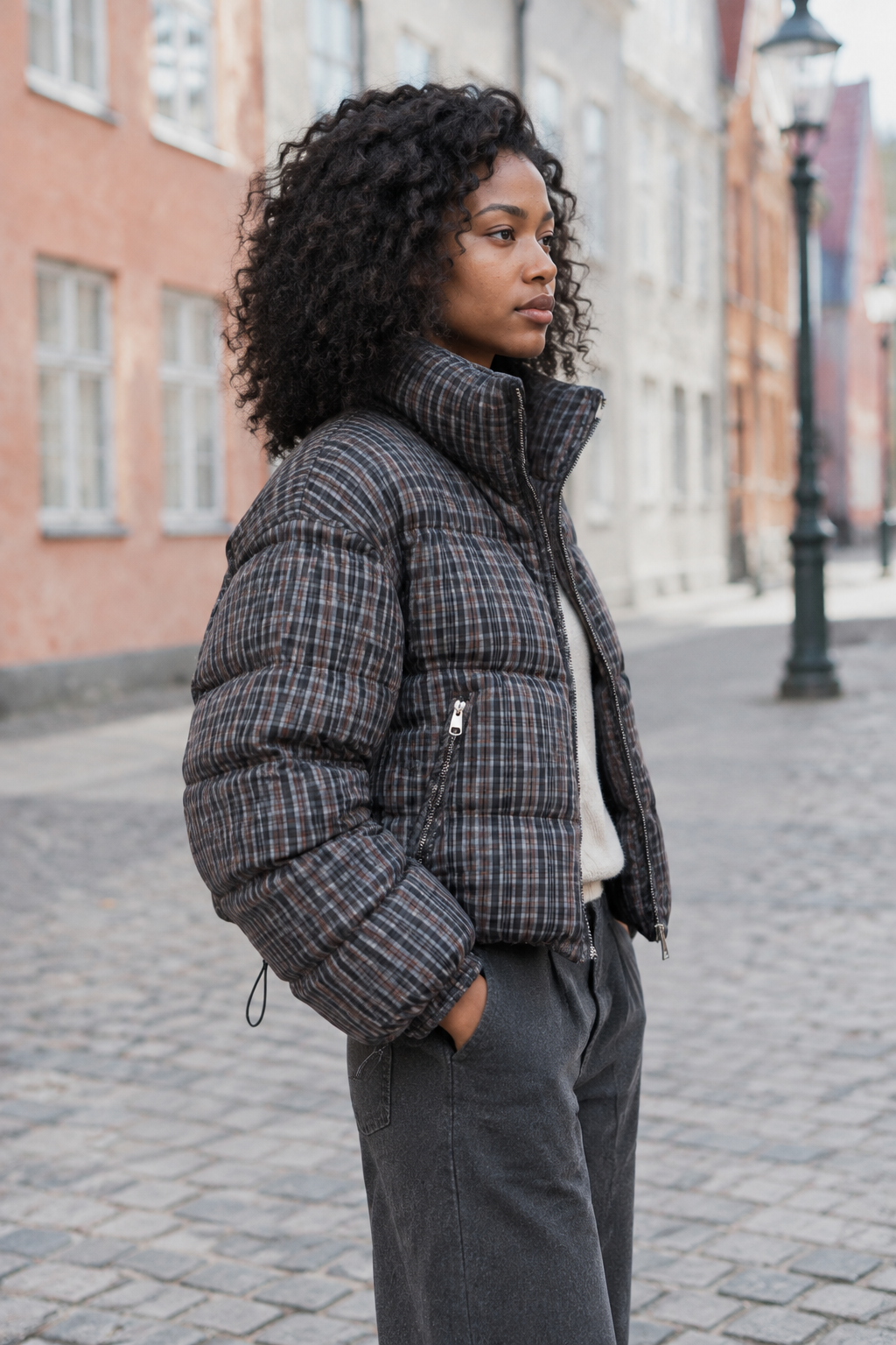 Adise | Stand-Collar Plaid Puffer Jacket
